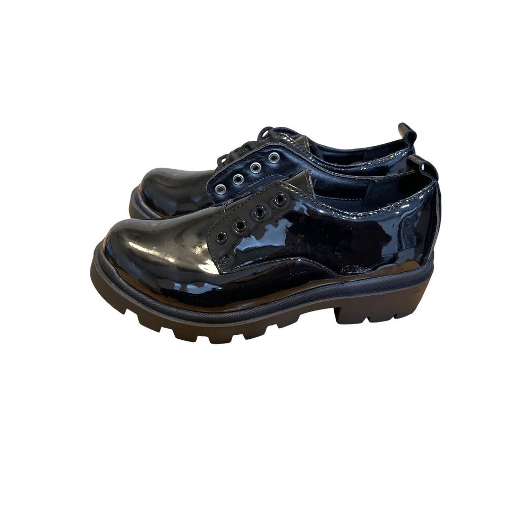 Madden Girl Hallie Black Patent Platform Oxford Shoes Size 2 Stylish Casual Foot